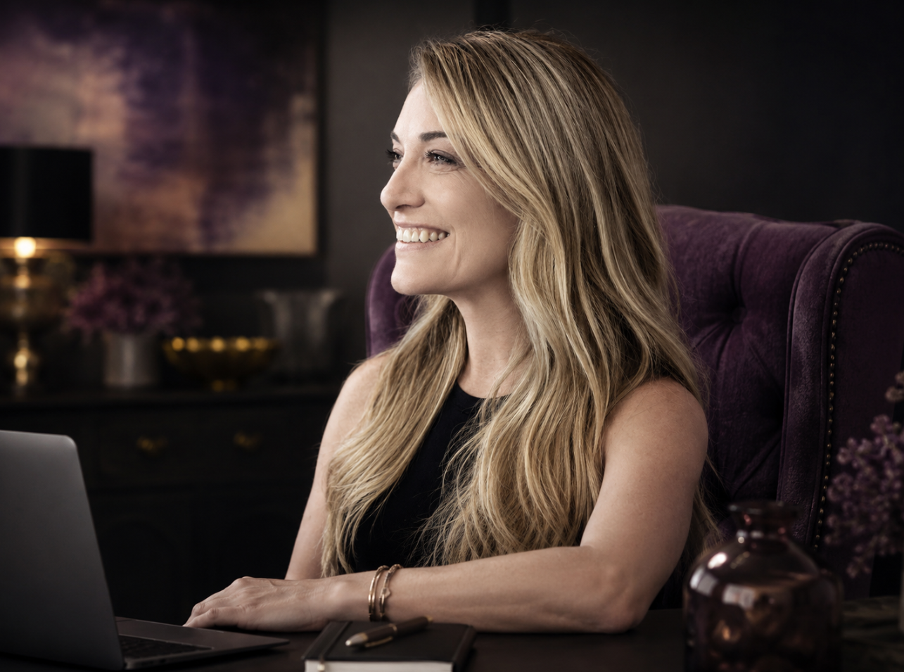 Contact Modern Client — founder at the desk, studio working session