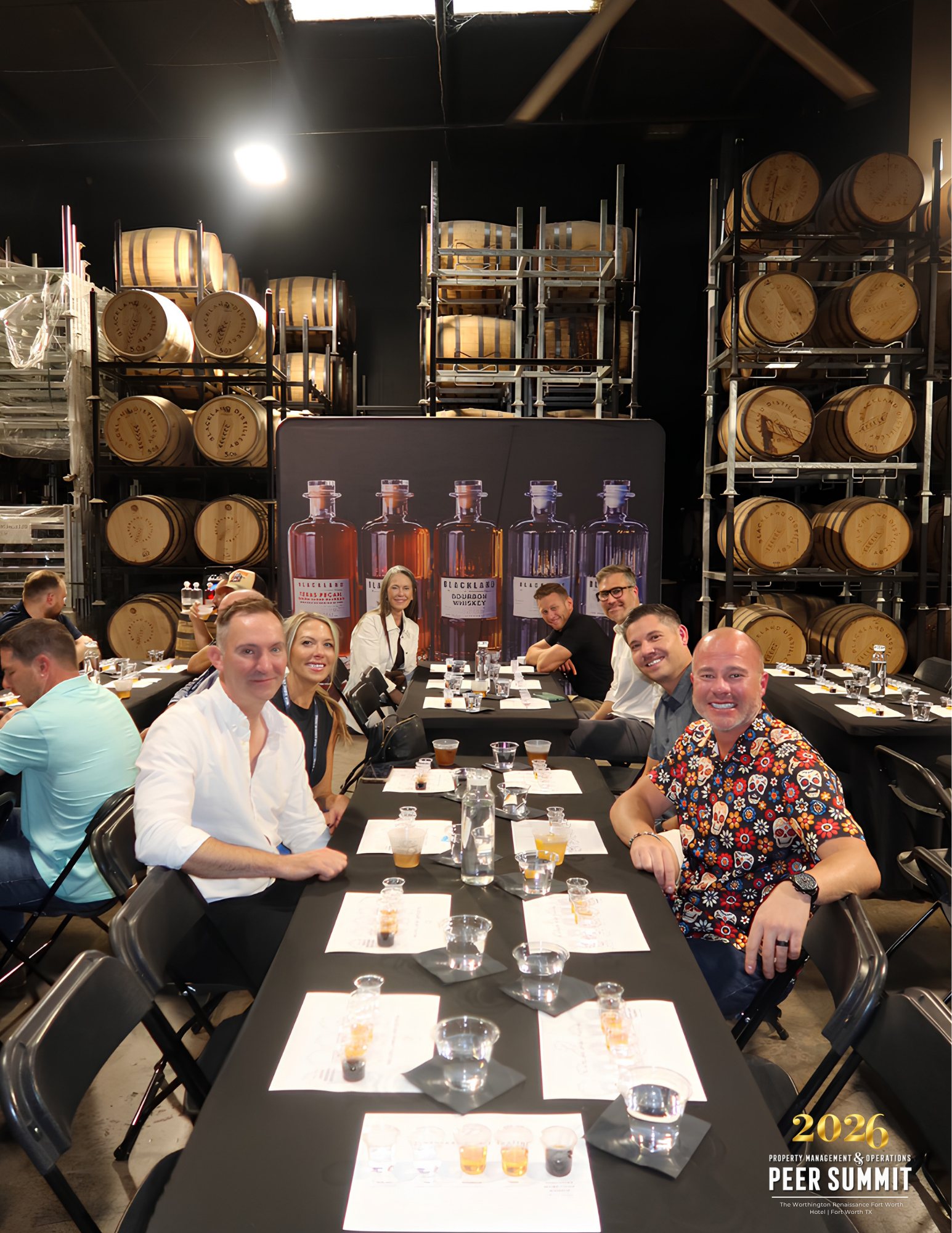 Peer group whiskey tasting at Blackland Distillery, Fort Worth, during the Property Management & Operations Peer Summit.